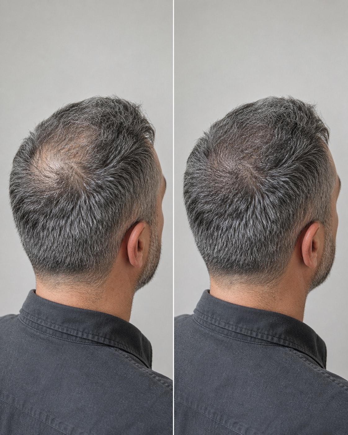 Illustrative comparison: Density beneath existing hair