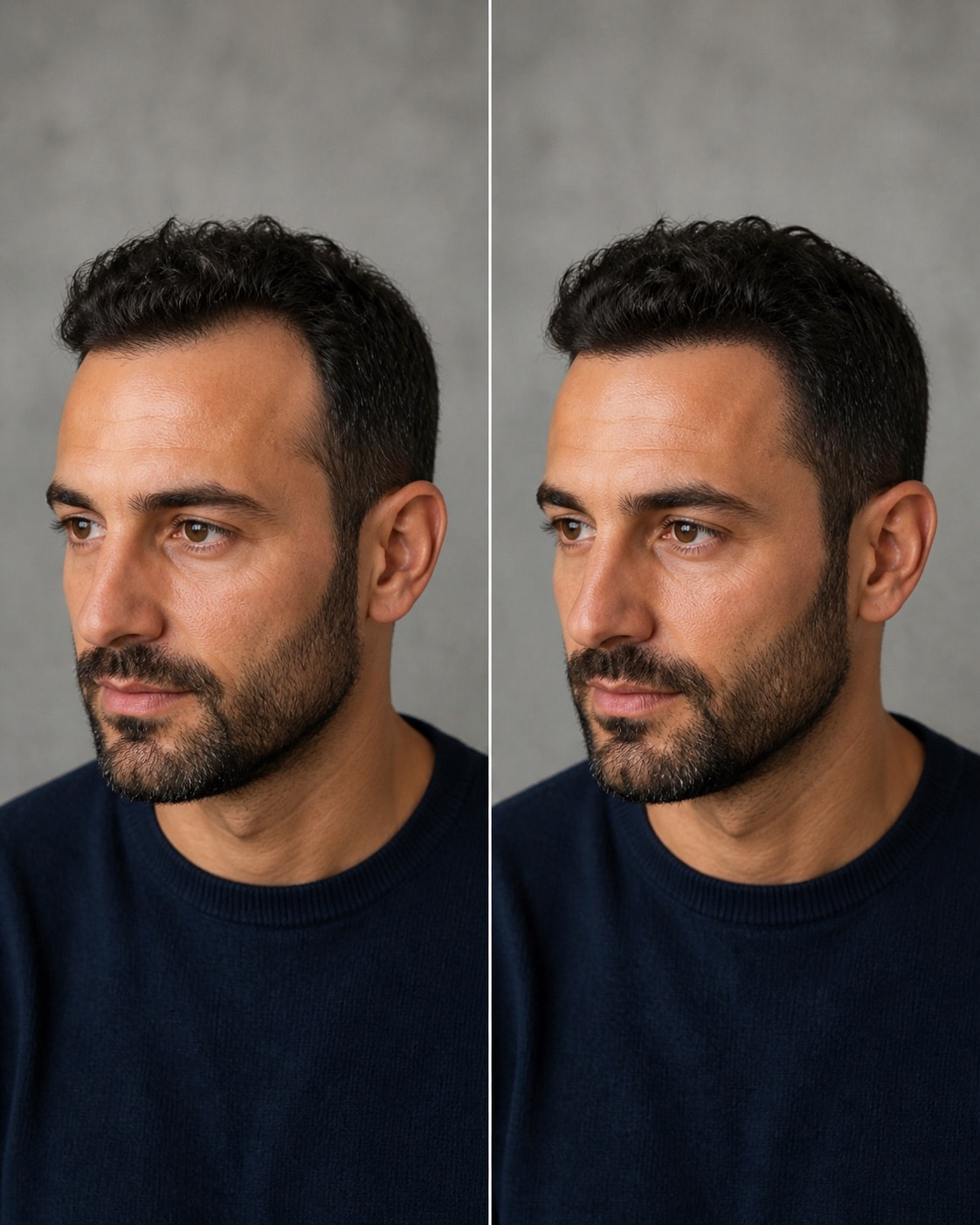 Illustrative comparison: Temple framing with existing hair